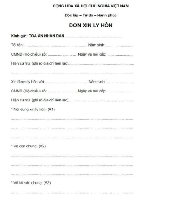 Mẫu đơn ly hôn có chữ ký 2 bên năm 2023