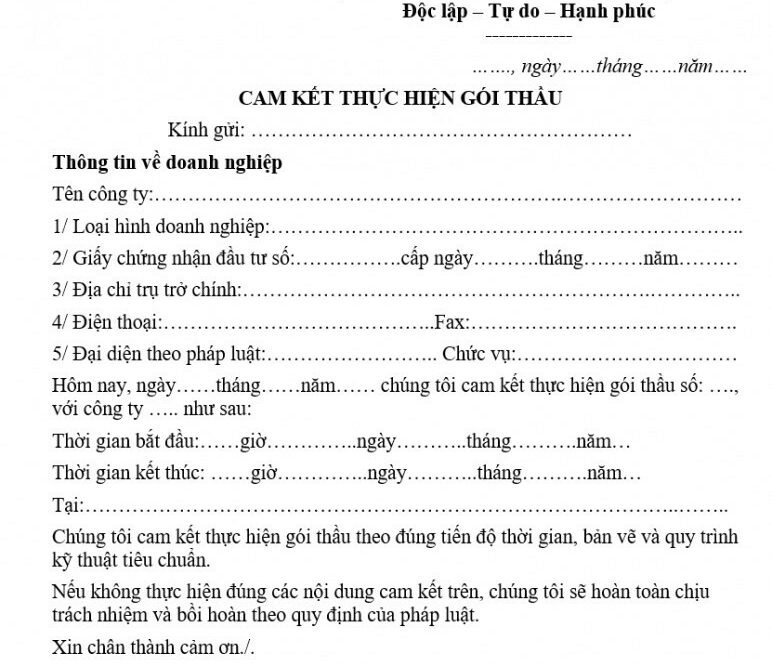 Mẫu cam kết bảo hành của nhà thầu mới năm 2023