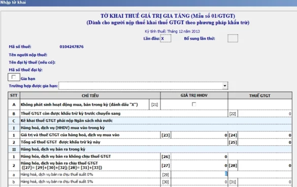 Không phát sinh thuế GTGT có phải nộp tờ khai