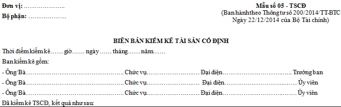 Mẫu biên bản kiểm kê tài sản cố định theo Thông tư 200 mới năm 2023