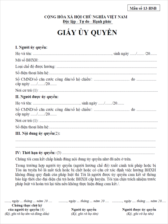 Ủy quyền hưởng trợ cấp thất nghiệp