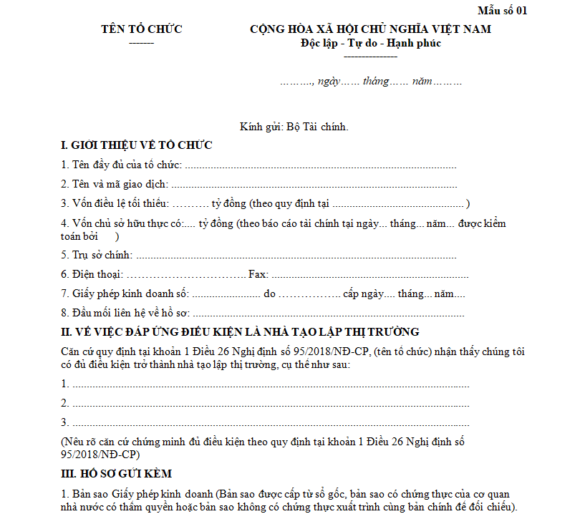 Tải mẫu đơn đề nghị trở thành nhà tạo lập thị trường chuẩn 2023