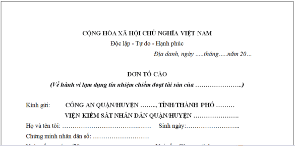 Mẫu đơn tố cáo lừa đảo vay tiền