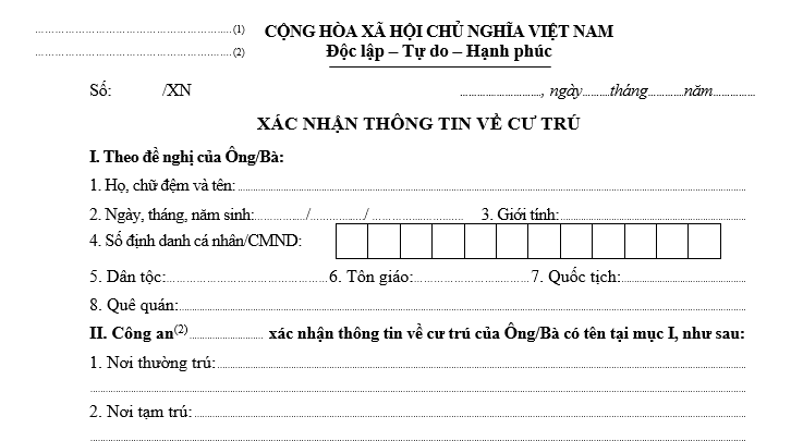 Mẫu giấy xác nhận lưu trú tại địa phương