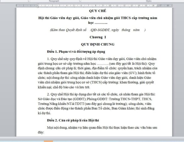 Quy chế Hội thi giáo viên dạy giỏi cấp trường