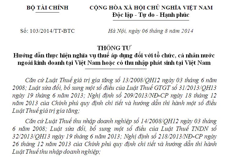 Thông tư 103 thuế nhà thầu quy định như thế nào