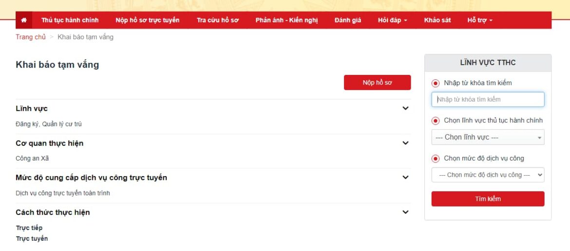 Khai báo tạm vắng online 2024