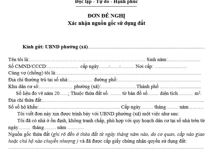 Mẫu đơn xin xác nhận quyền sử dụng đất 2024