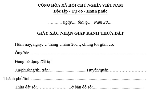 Mẫu giấy xác nhận giáp ranh đất 2024