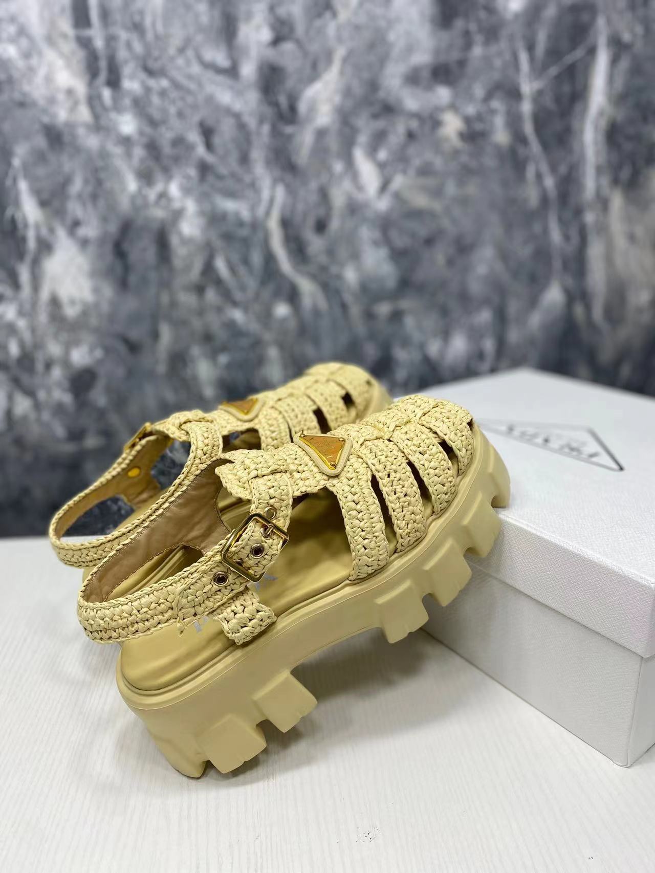 V104P Prada Straw knitted thick -soled sandals $99 gallery