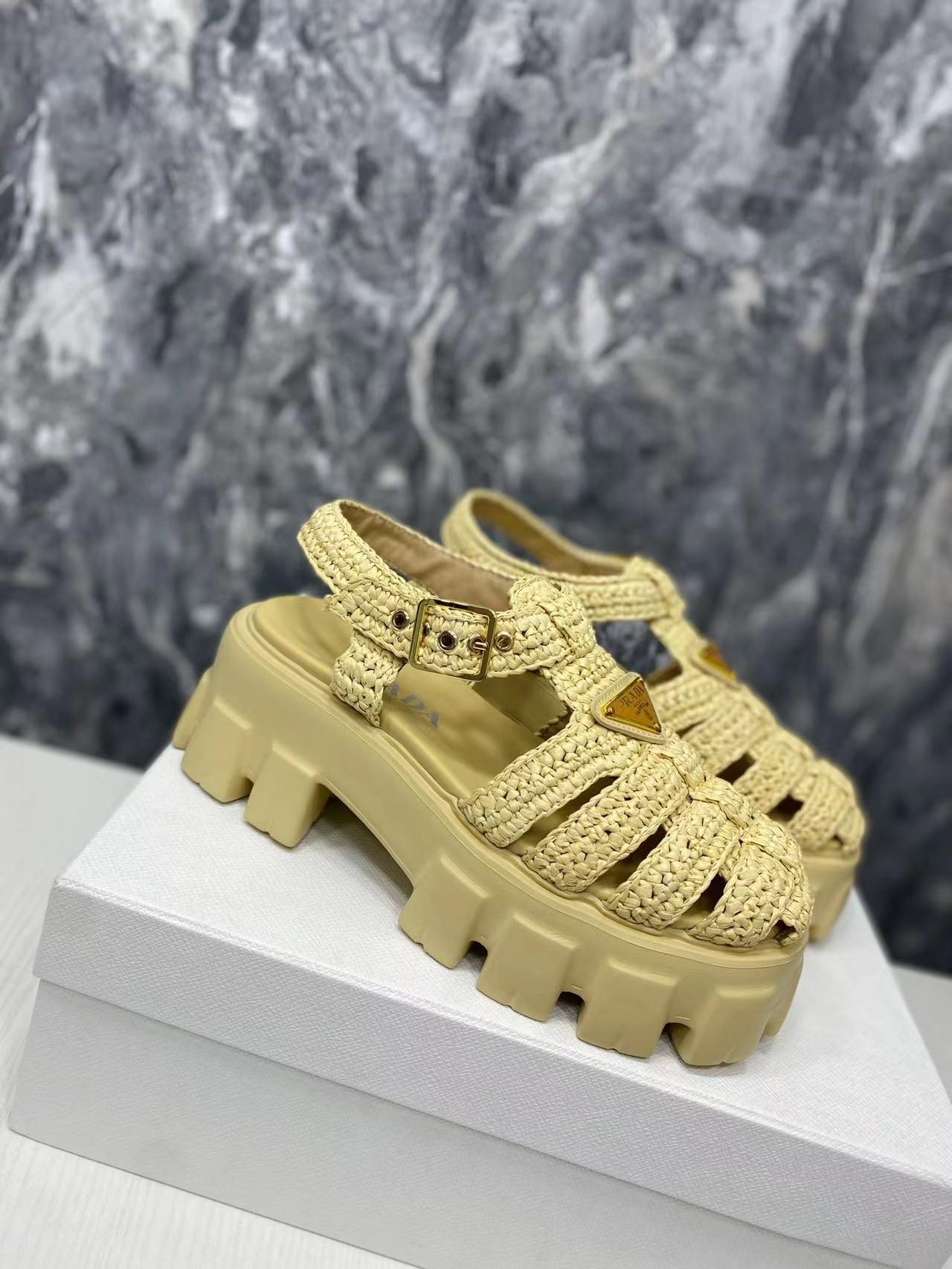 V104P Prada Straw knitted thick -soled sandals $99 gallery