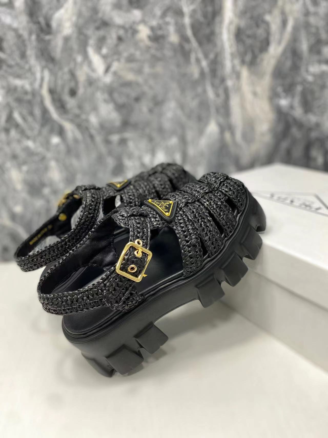 V104P Prada Straw knitted thick -soled sandals $99 gallery