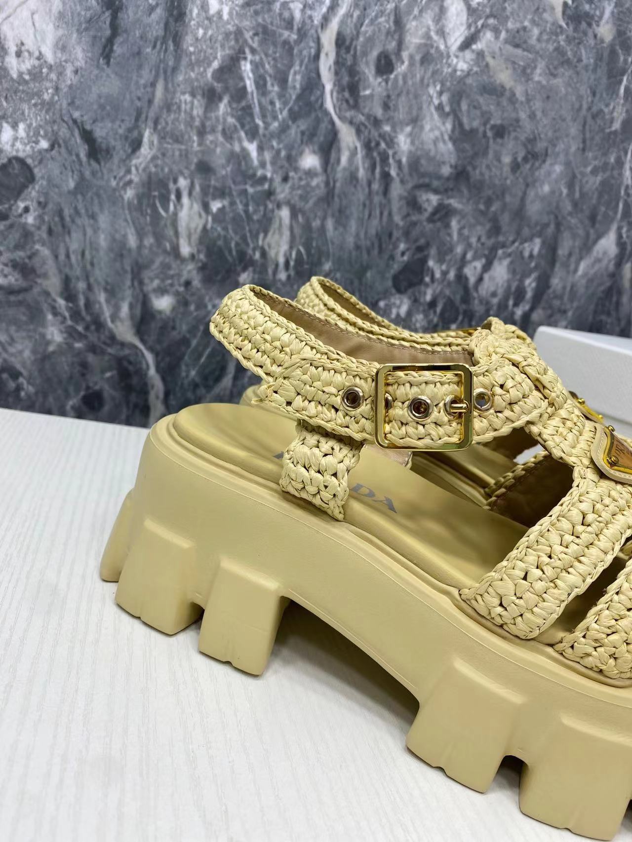 V104P Prada Straw knitted thick -soled sandals $99 gallery