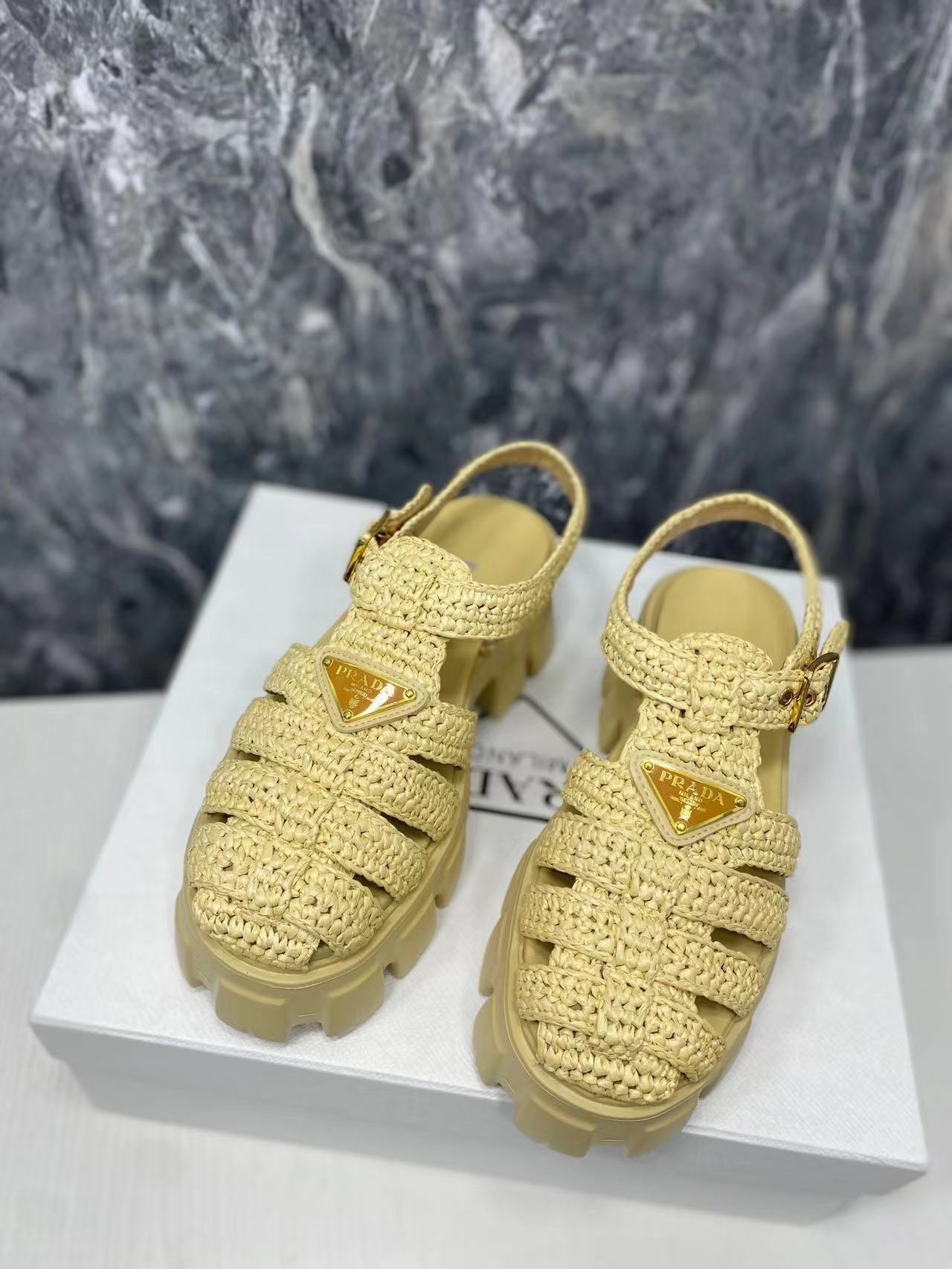 V104P Prada Straw knitted thick -soled sandals $99 gallery