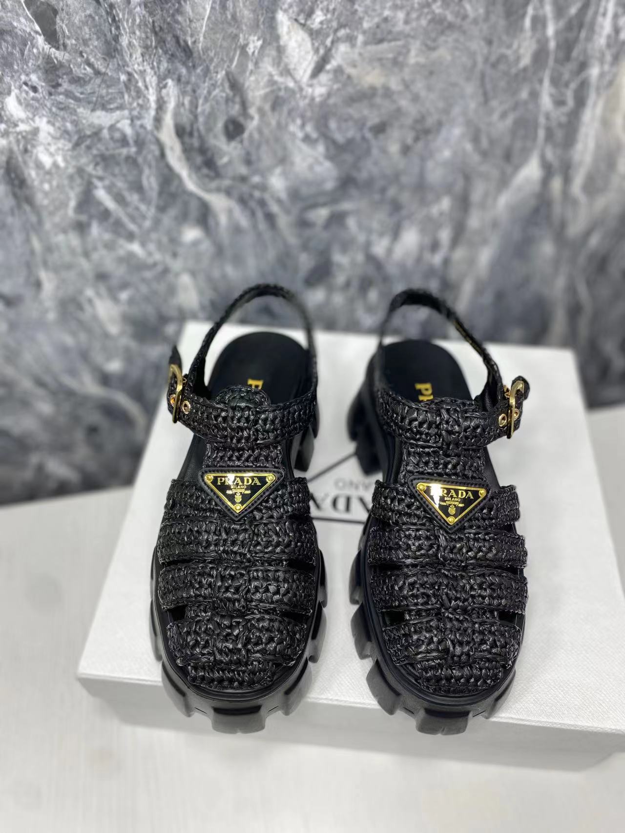 V104P Prada Straw knitted thick -soled sandals $99 gallery