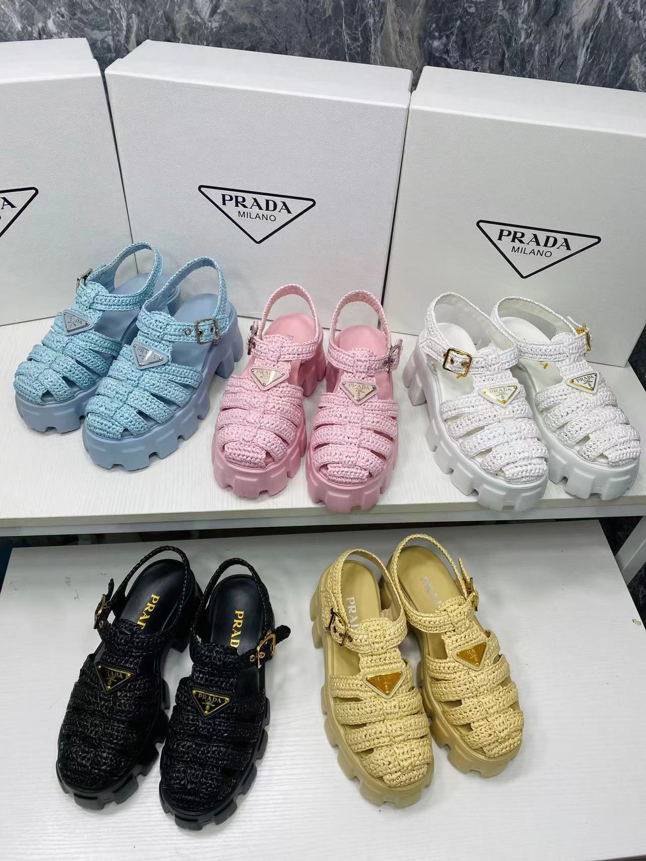 V104P Prada Straw knitted thick -soled sandals $99 gallery