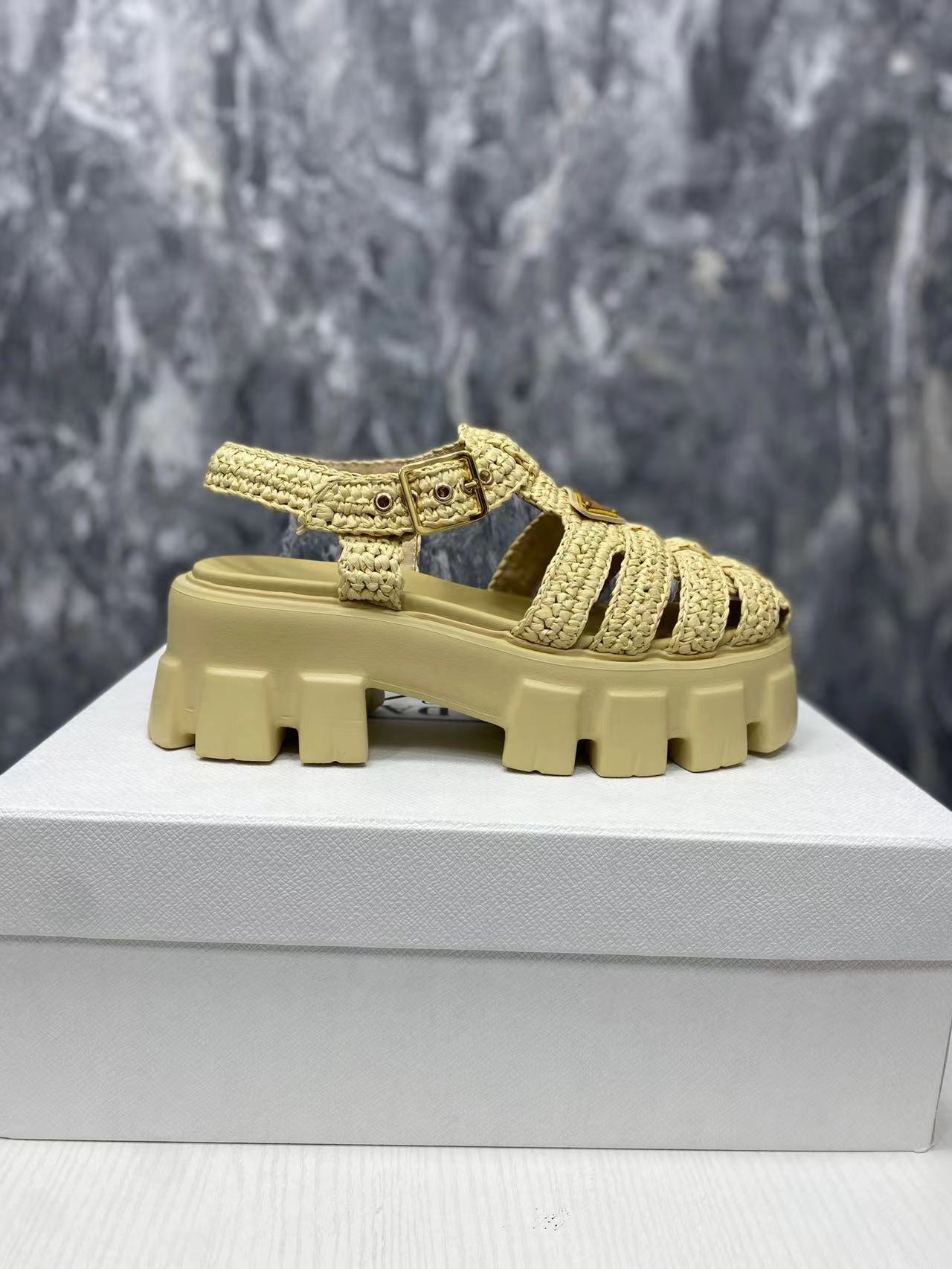 V104P Prada Straw knitted thick -soled sandals $99 gallery