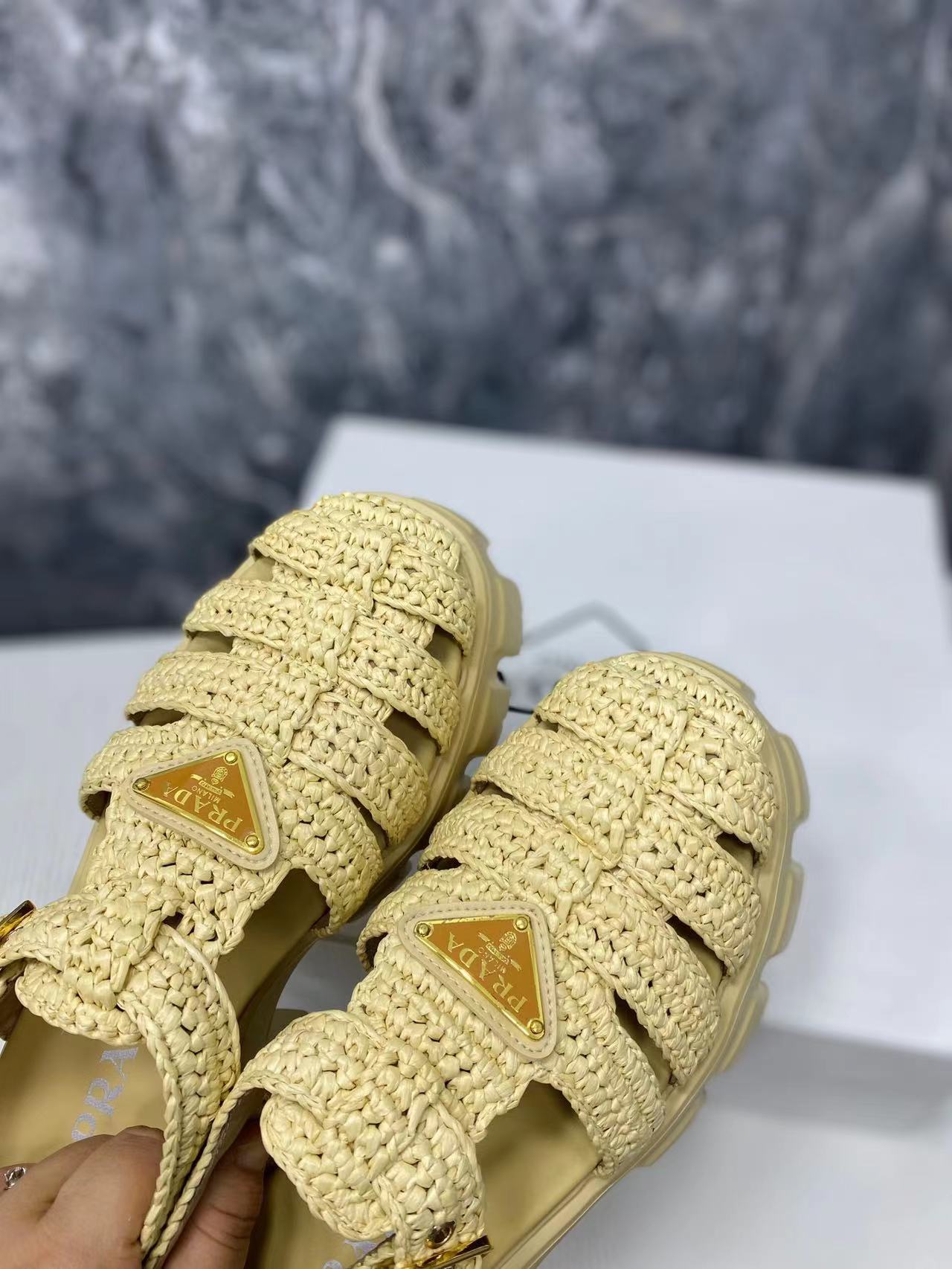 V104P Prada Straw knitted thick -soled sandals $99 gallery