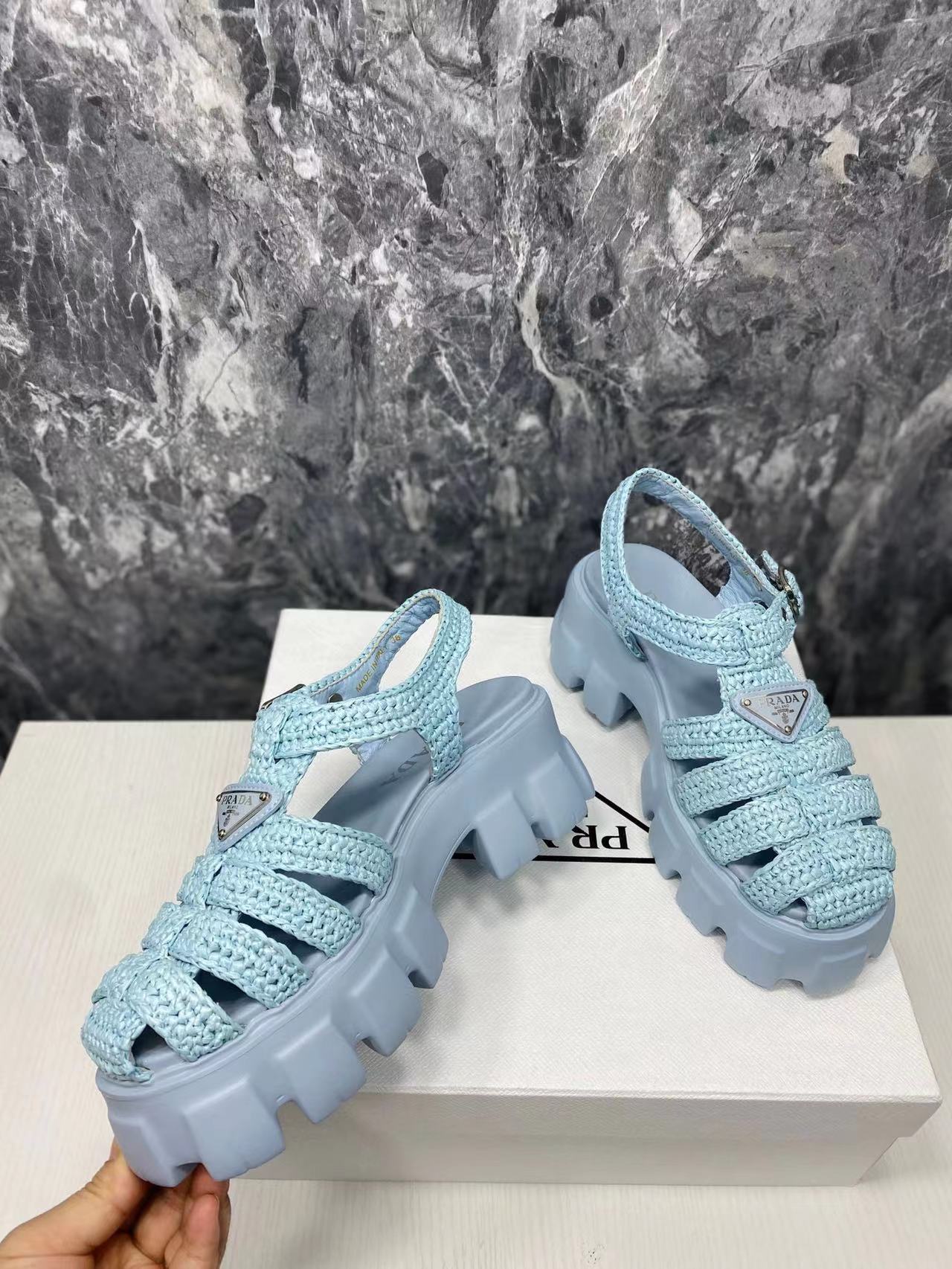 V104P Prada Straw knitted thick -soled sandals $99 gallery