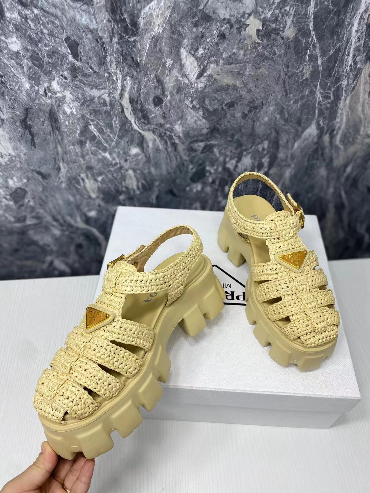 V104P Prada Straw knitted thick -soled sandals $99 gallery