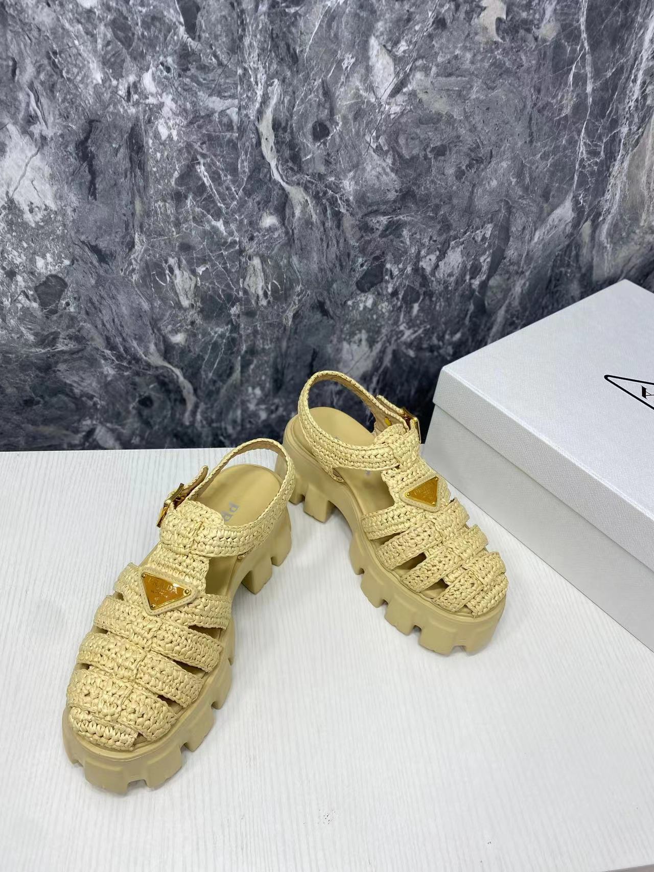 V104P Prada Straw knitted thick -soled sandals $99 gallery