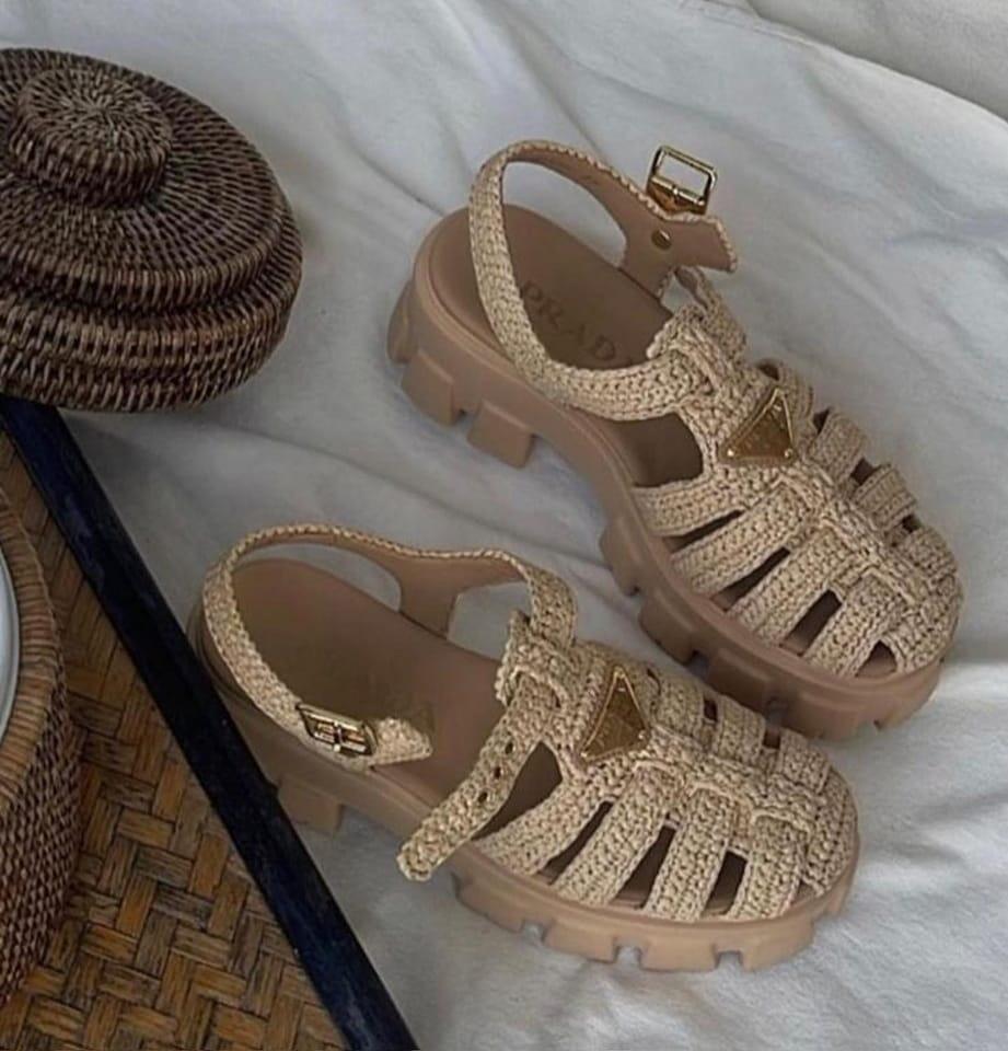 V104P Prada Straw knitted thick -soled sandals $99 gallery