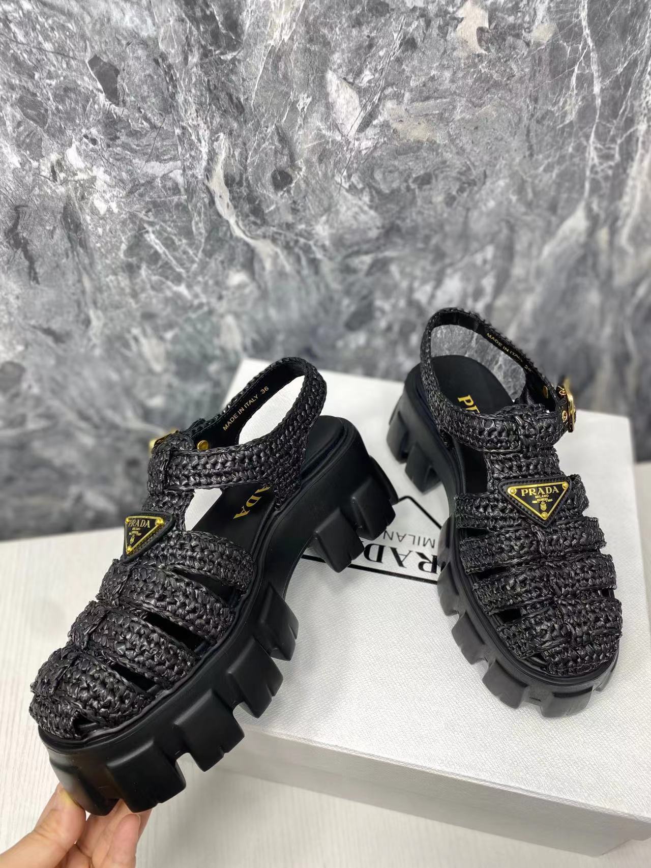 V104P Prada Straw knitted thick -soled sandals $99 gallery