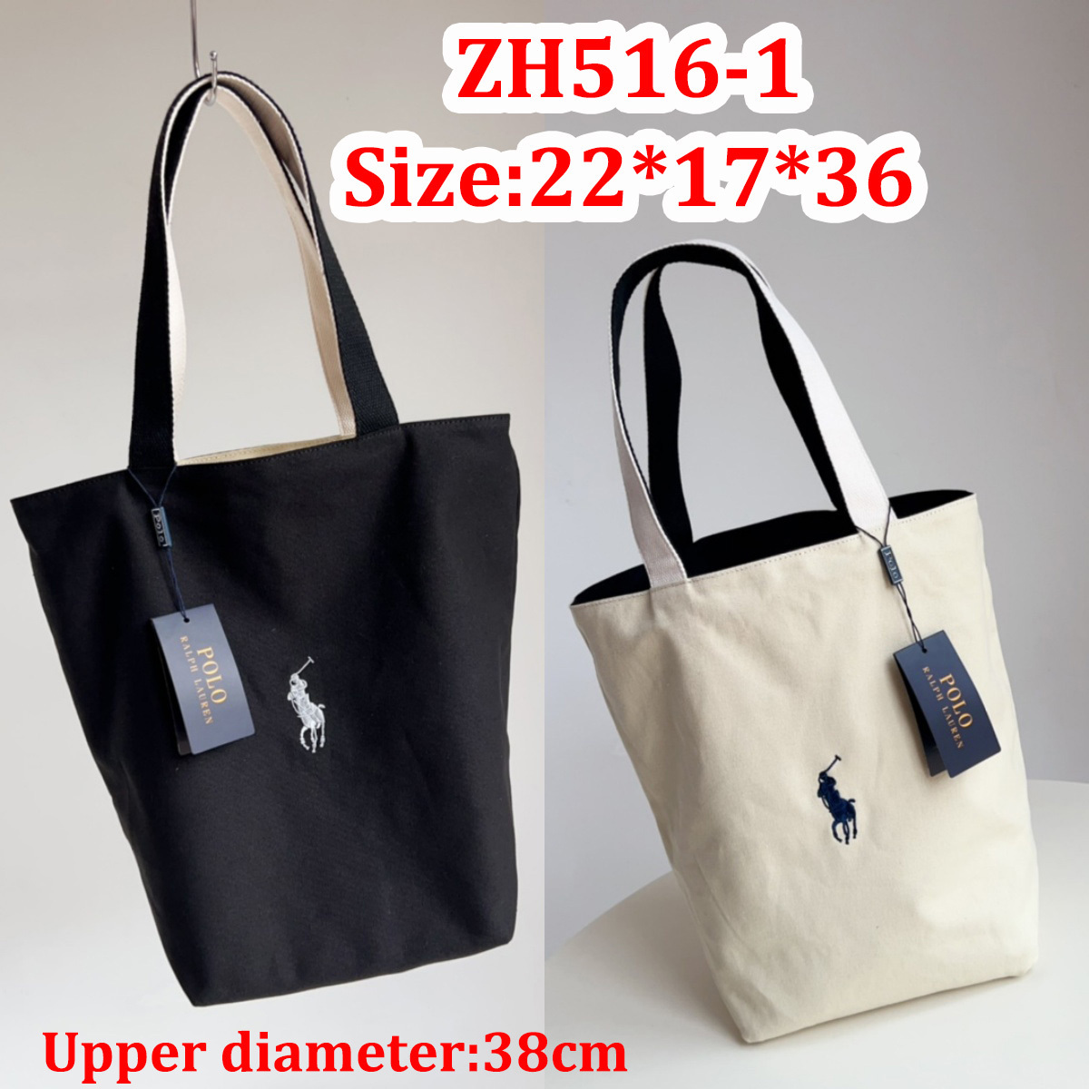 ZH516 Ralph Lauren double-sided printed canvas bag 45.5$ gallery