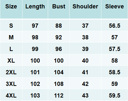 Clothing size chart gallery