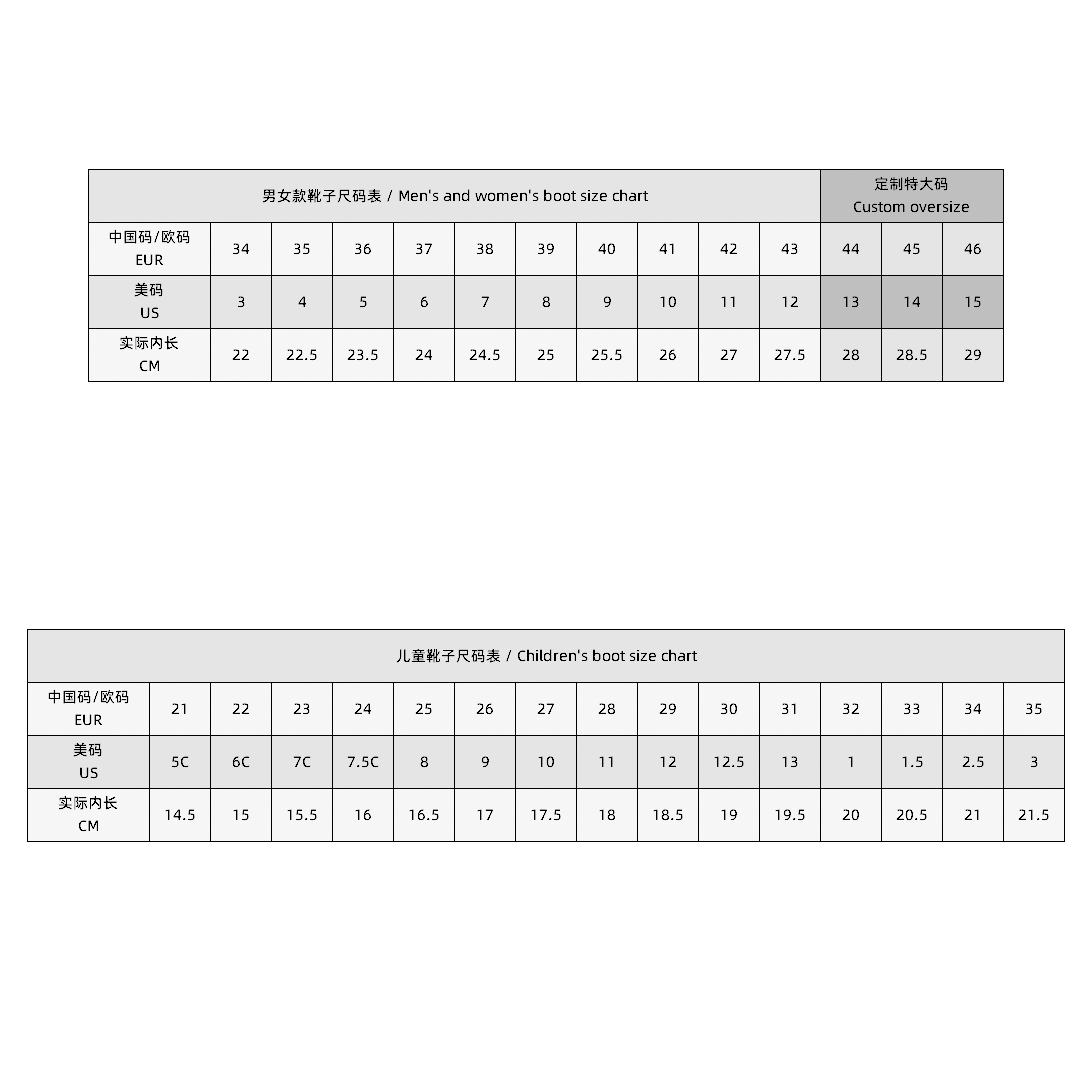 Shoe size chart gallery