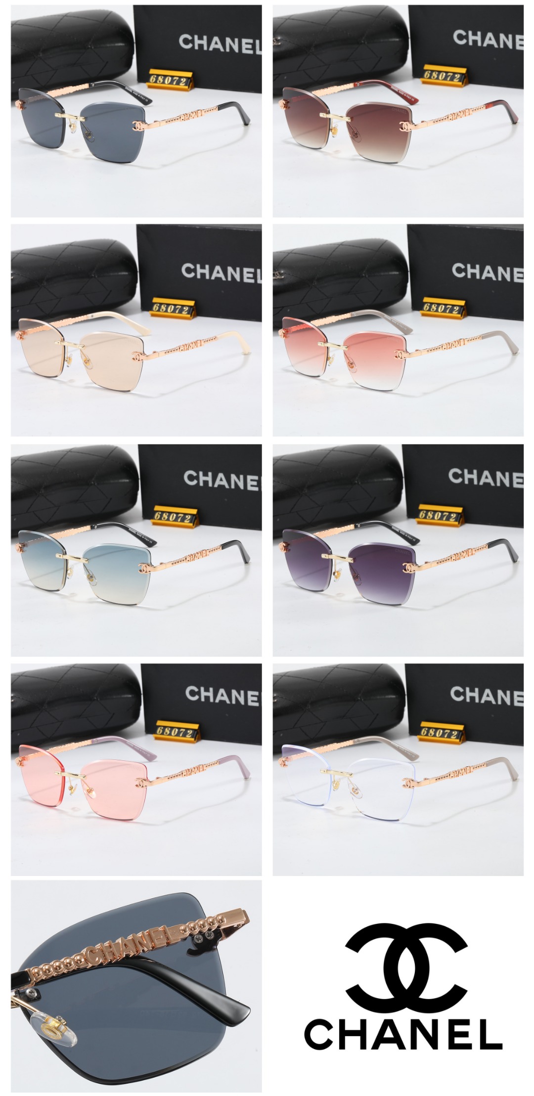 18$ CAHNEL 68072 Sunglassess With Box 7520 FF1321 gallery