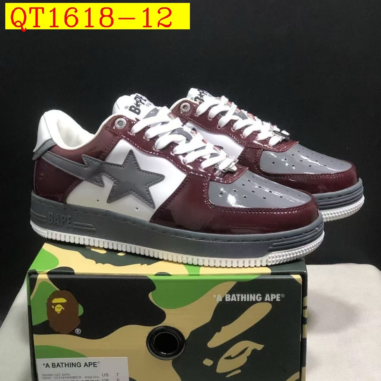 55$ A Bathing Ape BAPE Sk8 Sta Low SK8 Size 36-45 825690 QT1618 gallery