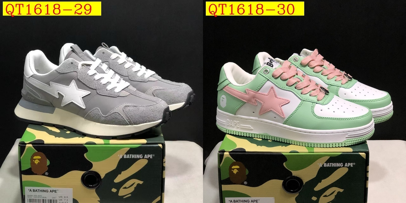 55$ A Bathing Ape BAPE Sk8 Sta Low SK8 Size 36-45 825690 QT1618 gallery