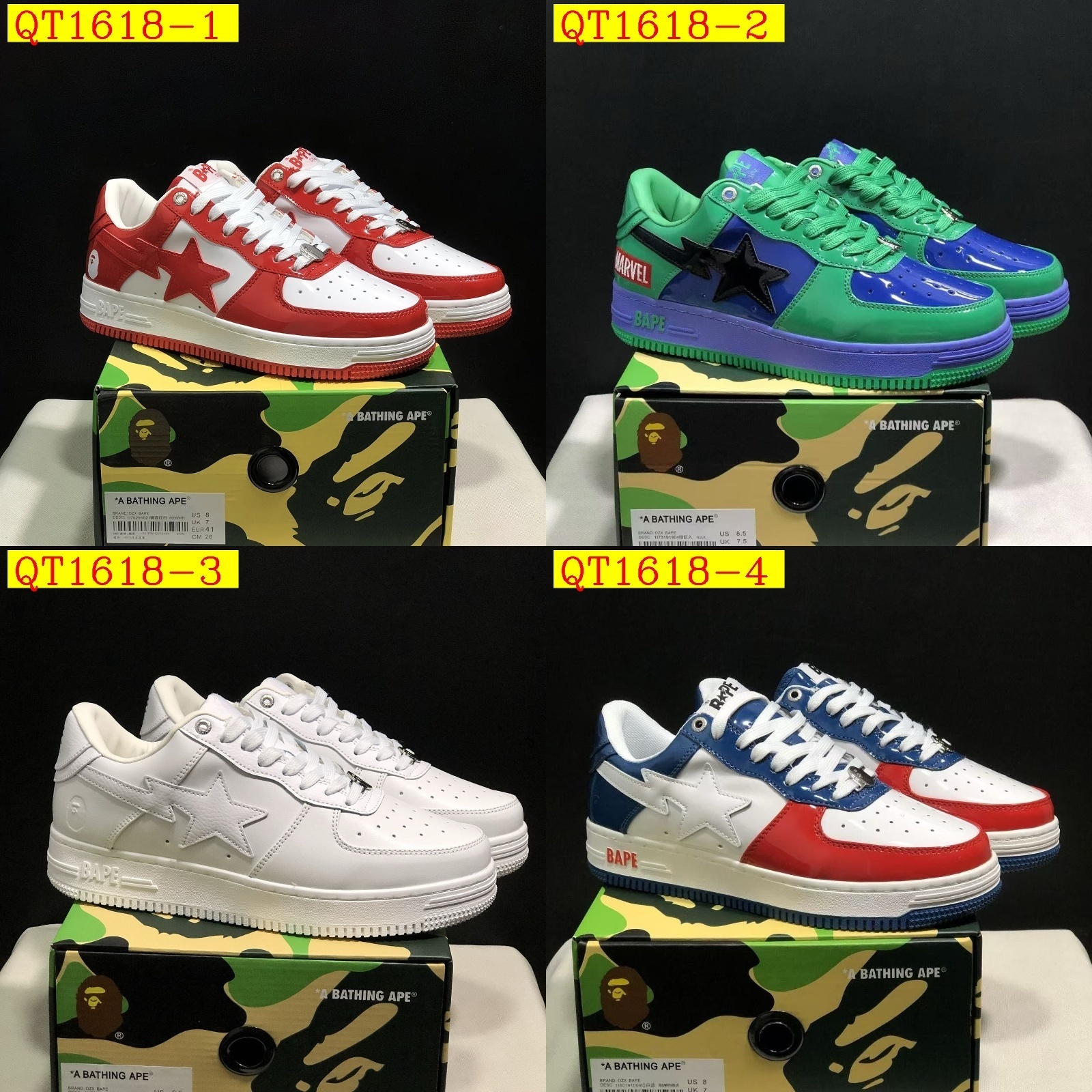 55$ A Bathing Ape BAPE Sk8 Sta Low SK8 Size 36-45 825690 QT1618 gallery