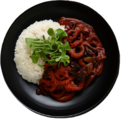 쭈꾸미 덮밥 (Stir-fried Webfoot Octopus with Rice, Cơm bạch tuộc xào)