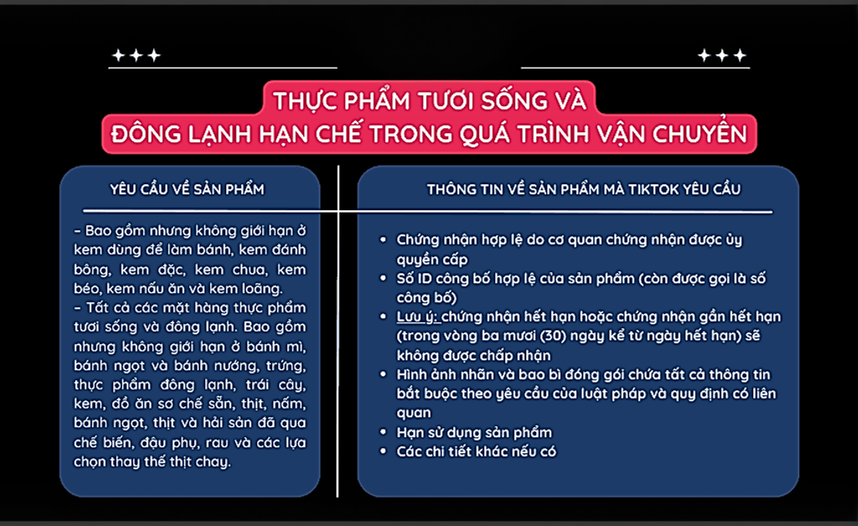 cách mở ngành hàng hạn chế trên TikTok thực phẩm tươi sống và đông lạnh hạn chế trong quá trình vận chuyển