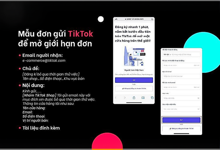 mẫu email mở giới hạn đơn TikTok