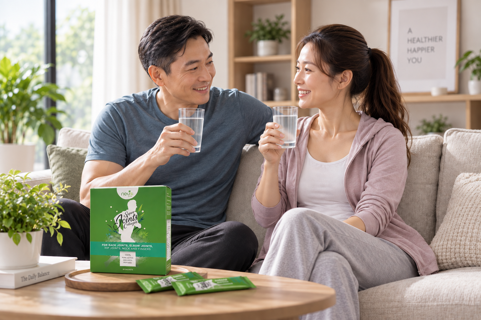 Man and Woman Enjoying a Glass of Super Joint Collagen