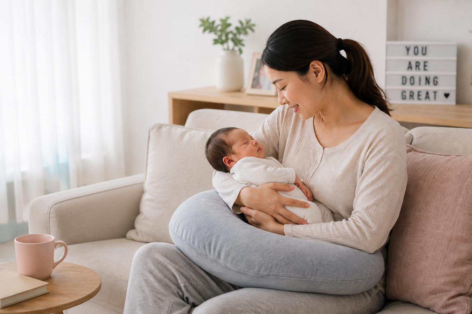 Mother caring for her newborn baby