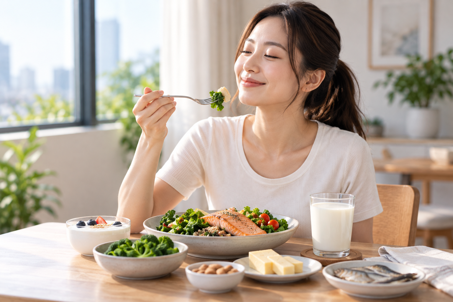 Woman Enjoying Calcium Rich Foods
