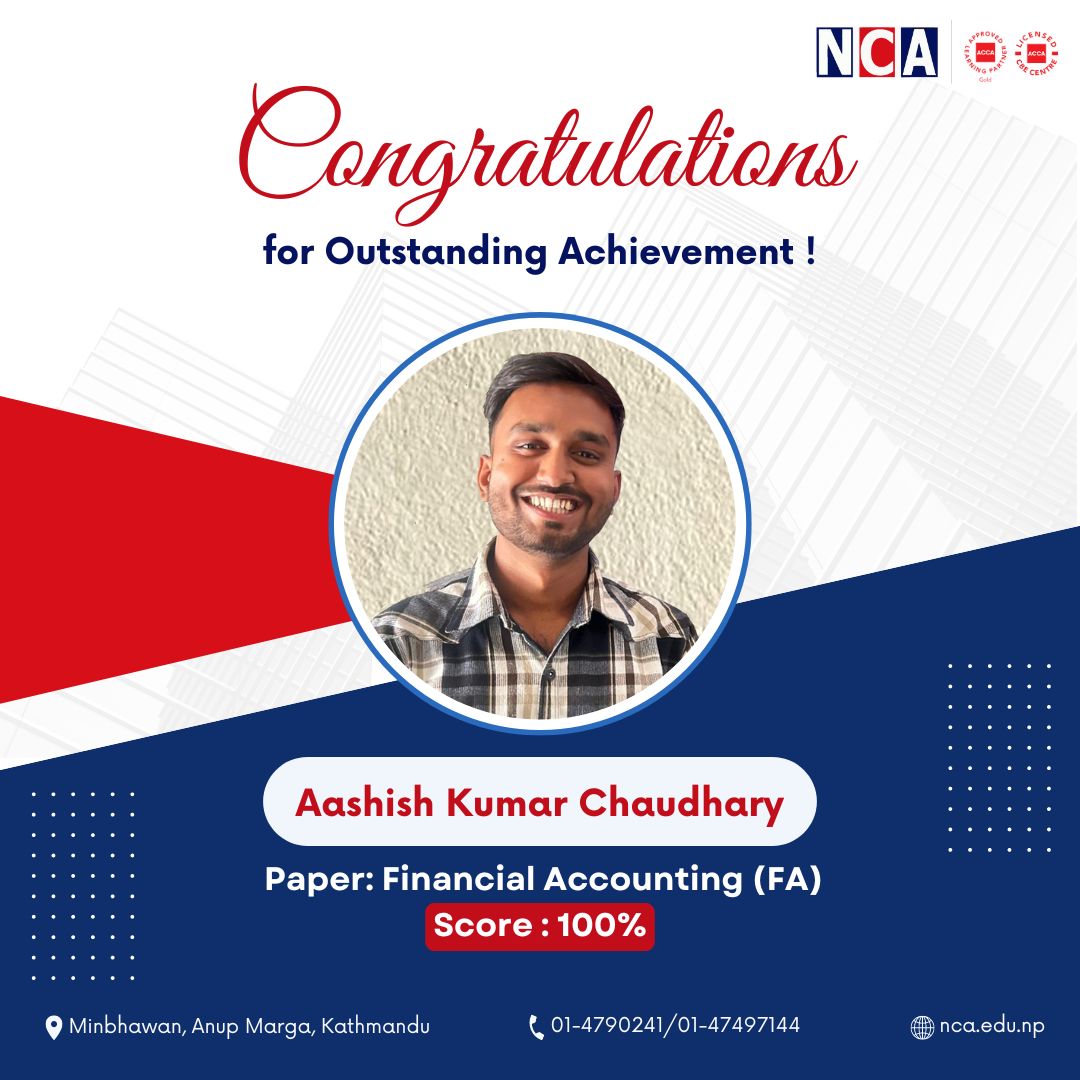 NCA College Celebrates Aashish Kumar Chaudhary's Academic Excellence in Financial Accounting