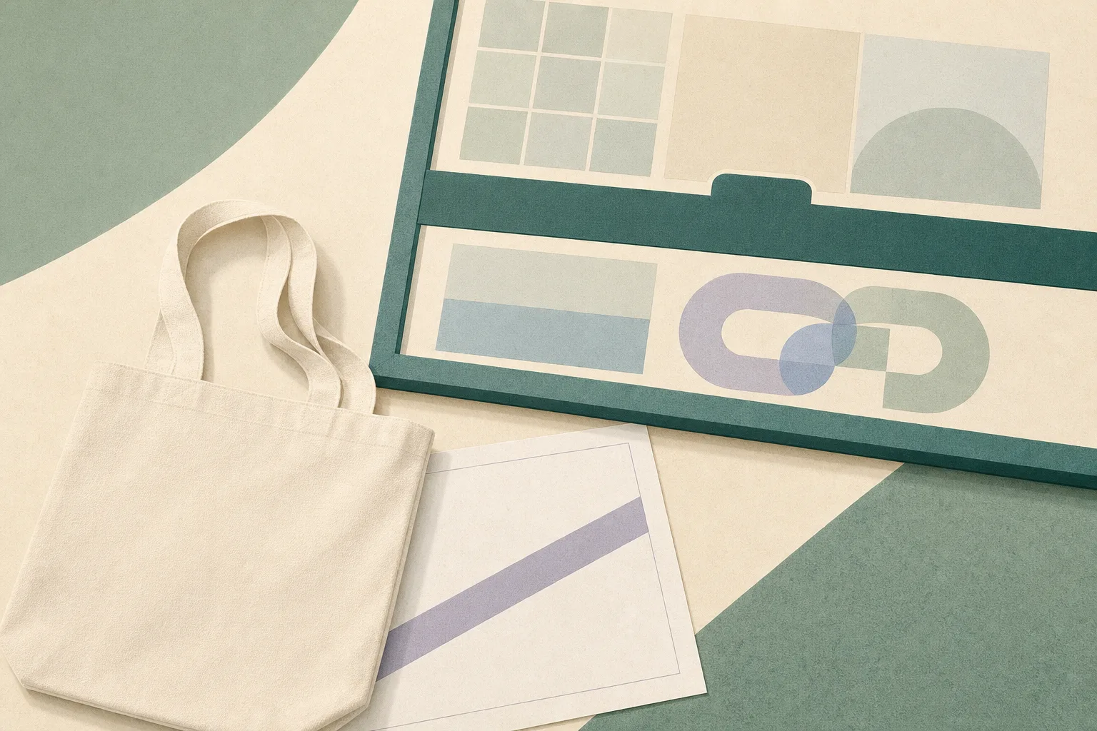 Top-down editorial illustration of a blank reusable eco-bag beneath a public notice panel, with a withdrawn entry sheet and a clean closure band in muted blue and neutral tones.