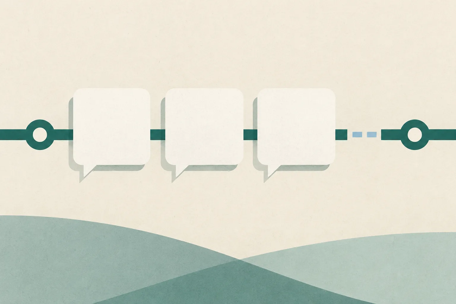 A muted transit line passes behind three blank rectangular panels, then breaks at an open gap.