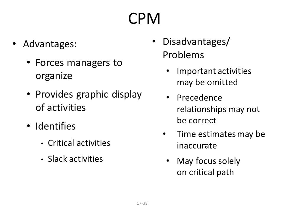 Advantages and disadvantages of CPM