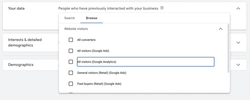 How to view audience signals Google ads?