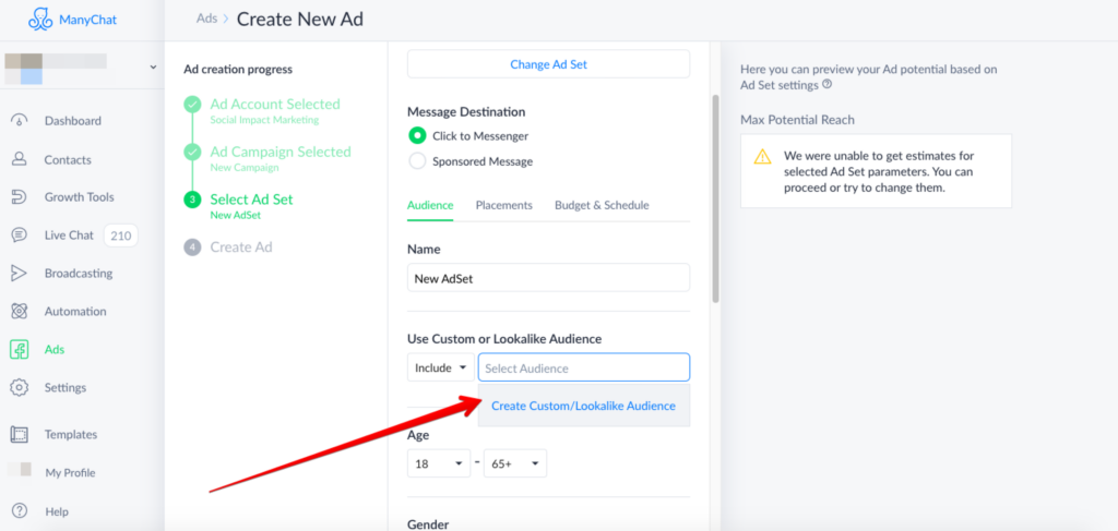 What is a custom audience in ads manager?