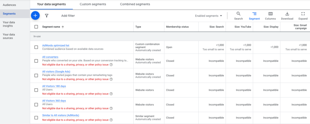 What is the audience in Google ads?