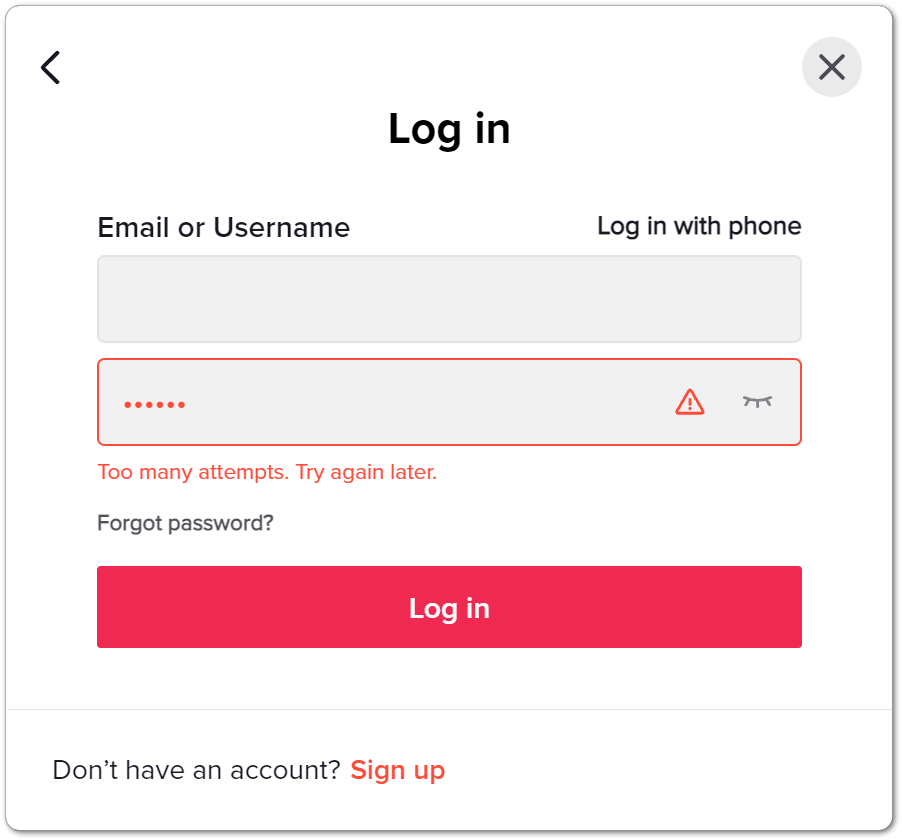 Common login errors on TikTok