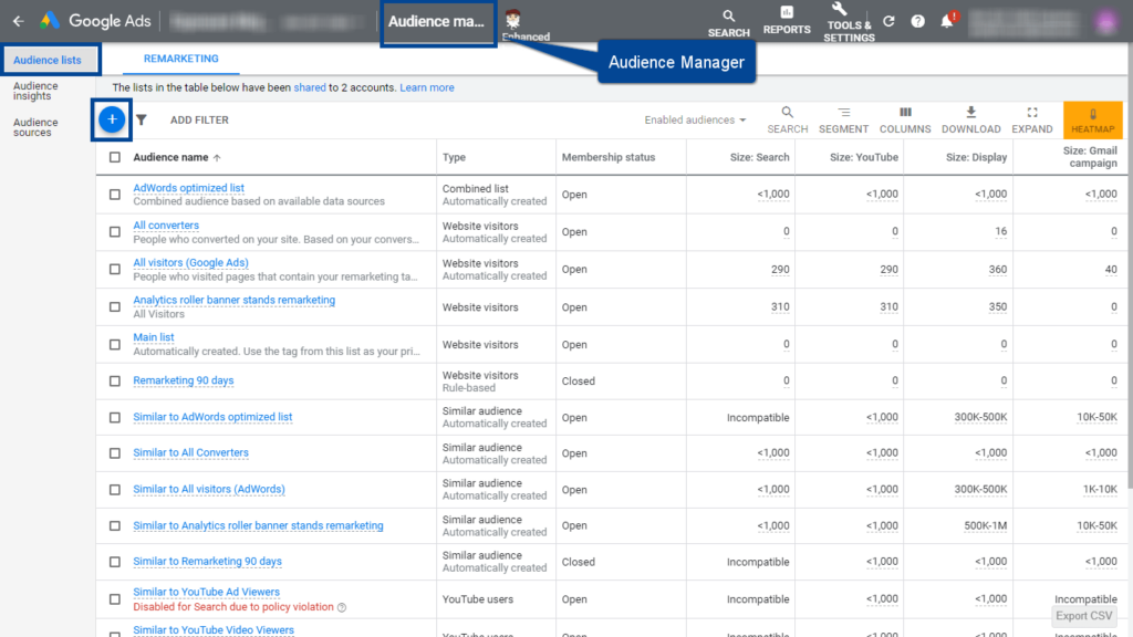 Google ads audience segments list