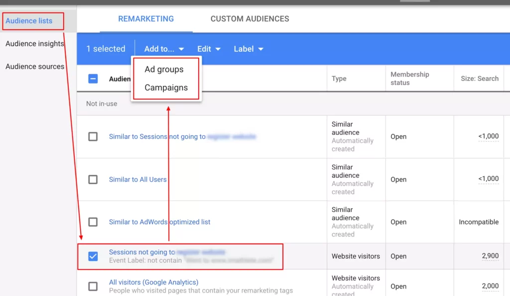 remarketing list in Google Ads